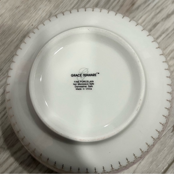 Set of 2 Grace’s Teaware Pink Stripe Gold Polka Dots Cereal Bowl Tea Ware - Picture 6 of 10